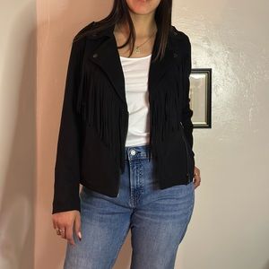 Black Faux Suede Fringe Jacket